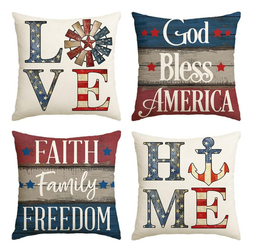 God Bless America Throw Pillow Covers 18x18 Set De 4, F...