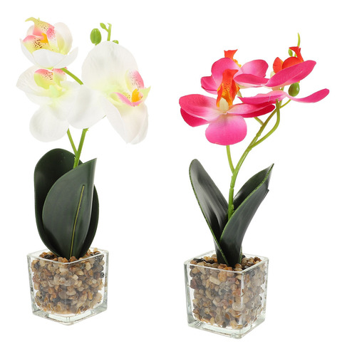 2 Orquídeas Artificiales De Flores Phalaenopsis En Maceta