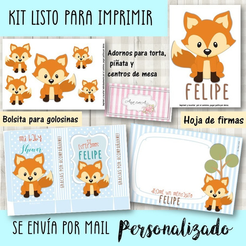 Kit Personalizado Imprimible Zorrito #8 Baby Shower Cumple