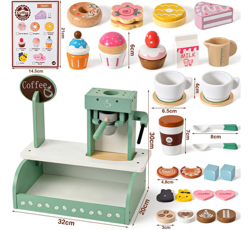 Set Postre Café Madera 2 En 1 Niños Accesorios Máquinas Café Color