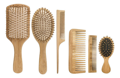 6 Peines De Madera, Peinados, Peluquería Y Masajes