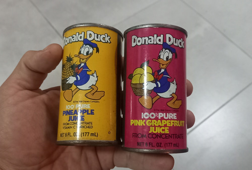 2 Latas Vacias De Jugo Donald Duck Orange Y Pineapple Chapa