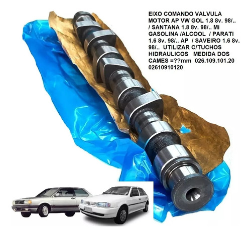 Eixo Comando Valvula Motor Gol 1.8 Mi 8v 98/ 026.109.101.20