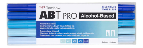 Tombow Abt Pro Marcadores Alcohol, Tonos Azules, Juego 5 Con