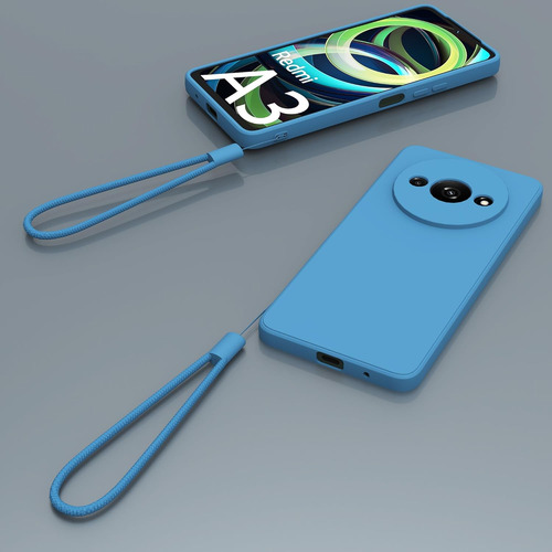 Funda Silicona Líquida Tpu Para Redmi A3/c61 4g+mica+cordón Azul Redmi A3x/redmi A3 4g/xiaomi Poco C61 4g