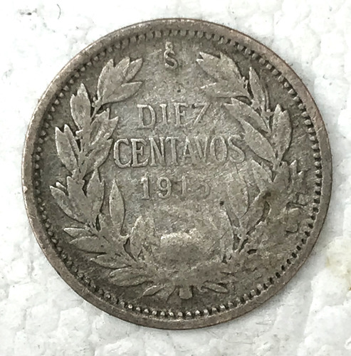 * Chile Muy Escasa. 10 Centavos Año 1915. Plata Km# 156.3