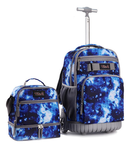 Tilami Mochila Con Ruedas Para Portátil De 18 Pulgadas Con Bolsa De Almuerzo, Para Escuela, Universidad, Estudiantes, Portátil, Azul Galaxia