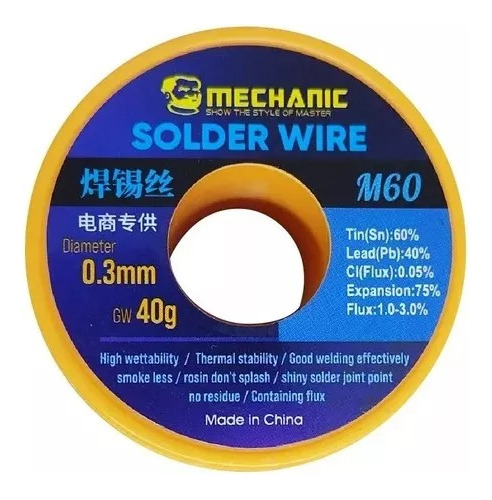 Rollo De Estaño Mechanic  M60 0.3 Mm M60 - Flux 1% A 3%