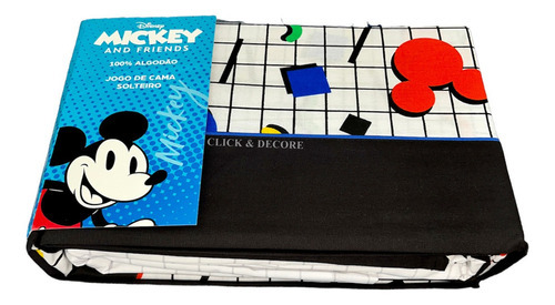Jogo De Lençol Solteiro 100% Algodão Personagem Disney 3 Pçs Desenho Do Tecido Mickey Pop
