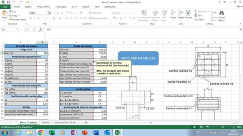 Planilha Para Cálculo De Sapata De Divisa+bloco Com 1 Estaca
