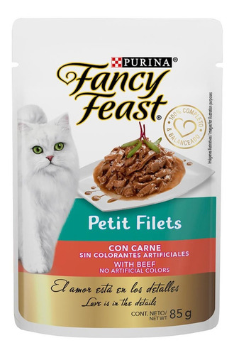 Alimento Fancy Feast Petit Filets para gato adulto sabor carne en sobre de 85g
