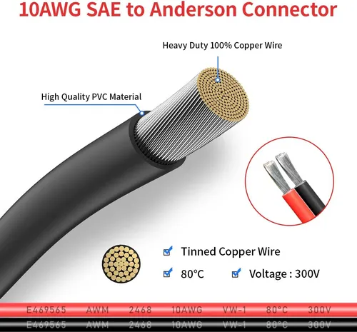 Conector Anderson 10awg Cable De Extensión Sae Adaptad...