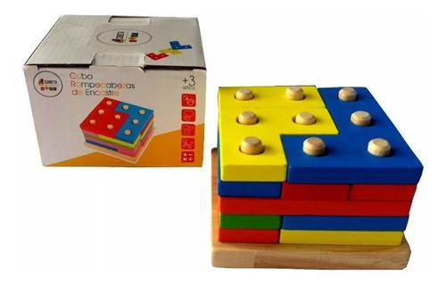 Juego Didactico Torre Geometrica Cubo Rompecabezas Madera