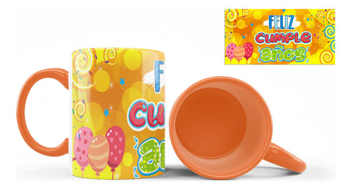 Taza Interior De Color, Feliz Cumpleaños, Globos, 11oz