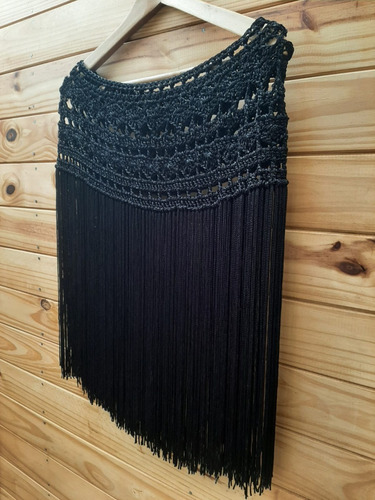 Poncho De Seda, Poncho Con Flecos Xl, Poncho En Crochet