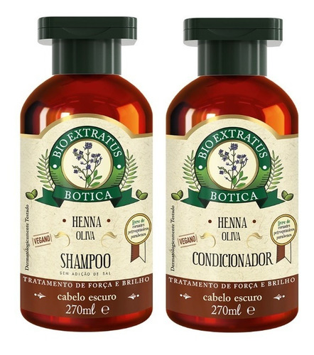 Kit Shampoo E Condicionador Henna Oliva Bio Extratus 270ml
