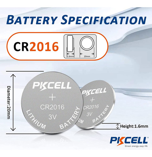 Pkcell 10 Baterías Cr2016, Baterías De Botón De Litio 2016 D