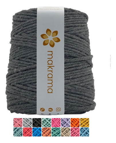 Hilaza De Algodón Para Macrame 3mm Colores Color Gris Oscuro