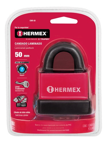 Candado De Acero Cubierta Pvc 50mm Hermex