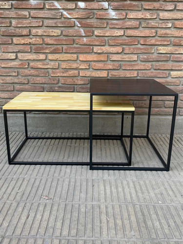 Mesa Arrime Industrial Hierro Madera Nido Encastrable Living