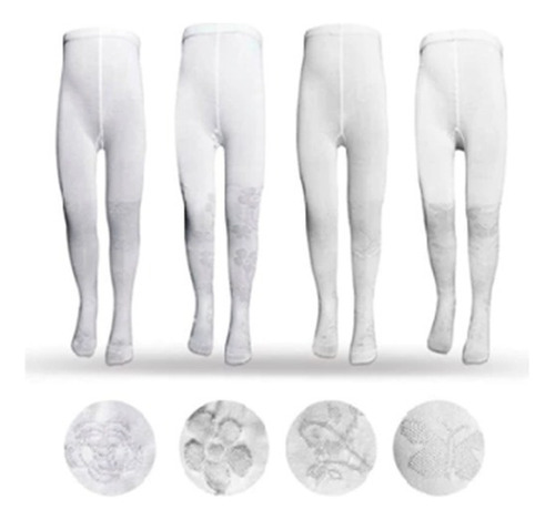 Pack 4 Panty Medias  Blanca Diseño Transparente Niña
