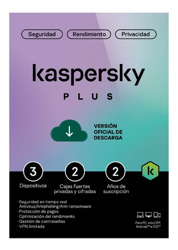 Kaspersky Antivirus Plus 3 Dispositivos Por 2 Años