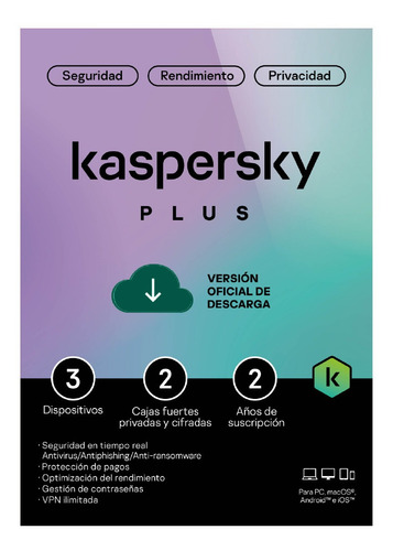 Imagen 1 de 4 de Kaspersky Antivirus Plus 3 Dispositivos Por 2 Años