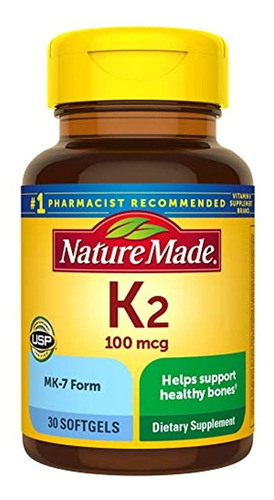 Vitamina K2 100 Mcg Softgels, 30 Unidades Para La Salud Ósea