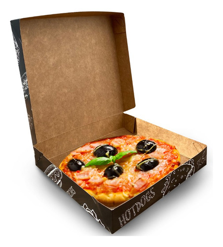 Caixa Caixinha Embalagem Mini Pizza Delivery Preto - 100 Uni