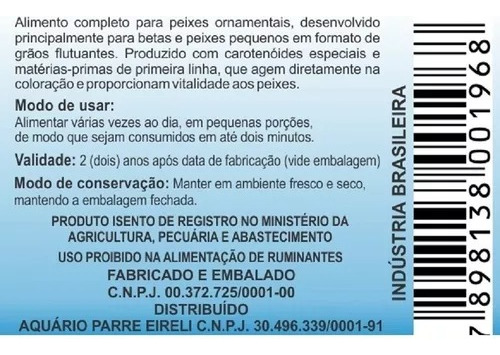 Alimento Ração Saudável Pare Peixes Beta Bits 1o Gramas Pet