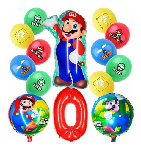 Juego Globos Aluminio Cumpleaños Super Mario Bros Decoraci