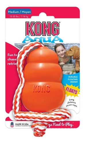 Kong Aqua Mediano Flotante Durable Con Cuerda P/lanzar 