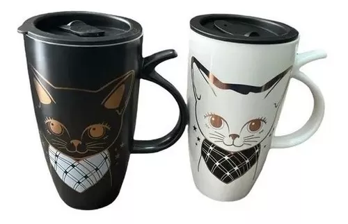 Taza Gato Sonriente 3D con Tapa y Cucharita Kawaii Mugs Tazas para