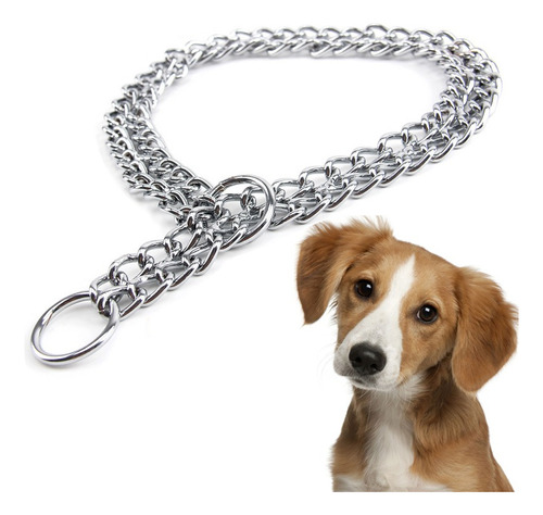 Collar De Ahorque Doble Para Perro Cromado Inoxidable Perros