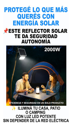 Reflector Luz Led Panel Solar Exterior Ip66 Control Remoto Negro