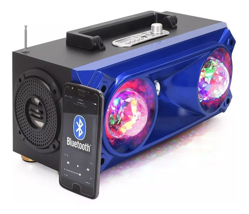 Caixa De Som Bluetooth Amplificada Portatil Fm Leds Festa Cor Preto 127/220V