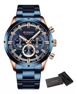 Relógio Curren 8355 Azul Aço Masculino Funcional Com Estojo