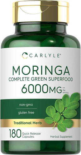 Moringa Oleifera 6000 Mg 180 Capsulas Super Alimento Sabor Sin sabor