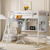 Comprar Cama Tipo Loft Individual Con Escritorio Y Estantes Blancos