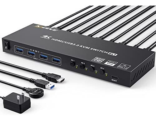 Conmutador Kvm Usb 3.0 Hdmi De 4 Puertos Compatible Con 4k @