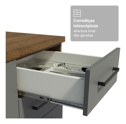 Armário Cozinha Compacta 190cm Cristaleira Agata Madesa 01 Cor Rustic/Cinza