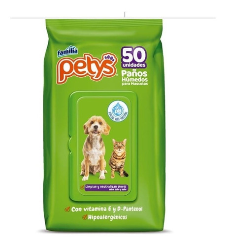 Kit Aseo Pañitos Petys 50 Unidasdes Repuesto Perro Y Gato 