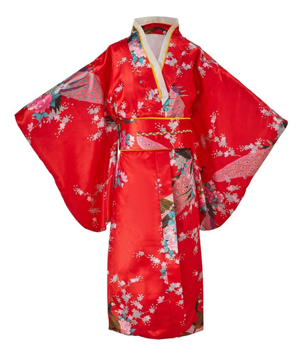 Disfraz Largo Tradicional De Yukata Haori Con Flor De Pavo R