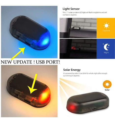 Luz De Alarma Coche Led Intermitente Solar Rojo X2