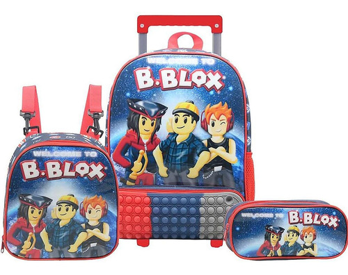 Kit Mochila Escolar Estojo Lancheira C/pop It Meninos B-blox