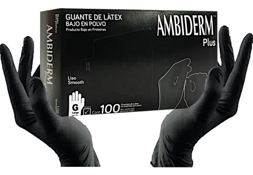 Guante De Latex Liso Grande Negro Plus Caja Con 100 Piezas