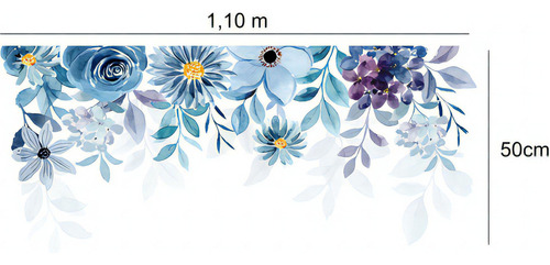 Adesivo De Parede Decorativo Florais Boho Tons De Azul 1m