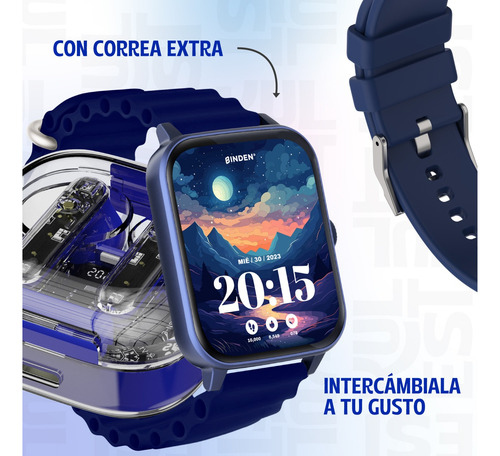 Smartwatch Binden Kulest Kit + Audífonos Pp Azul Azul