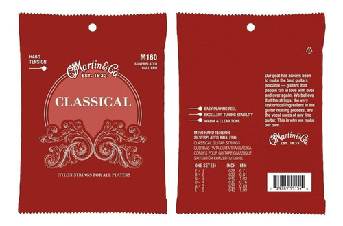 Cuerda de guitarra clásica Martin M160 de nailon de alta tensión