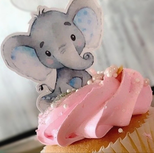 Pack 15 Toppers Para Cupcakes / Muffins Baby Shower Elefante